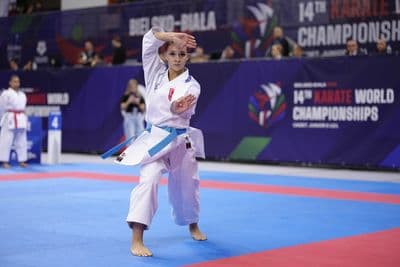BIELSKO-BIALA, POLAND - OCTOBER 16: This photo was taken during the 2026 World Cadet, Junior & U21 Karate Championships at Hala Pod Debowcem on October 16, 2026 in Bielsko-Biala, Poland.